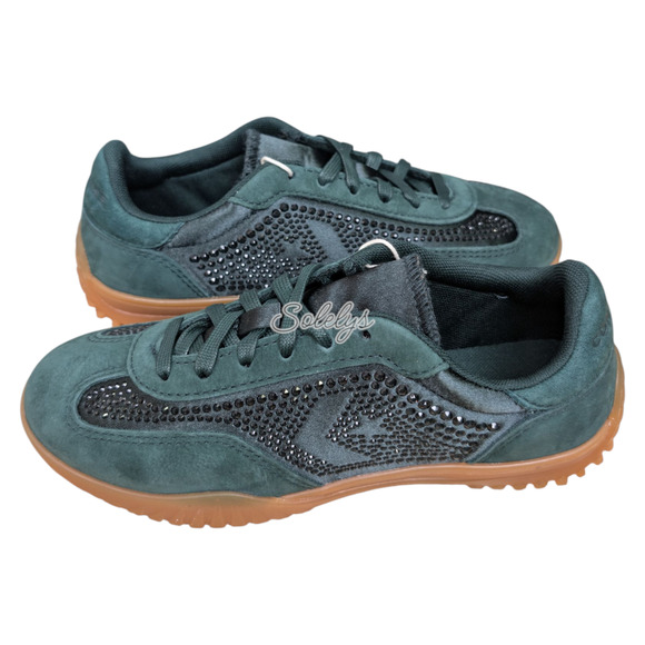 Converse x Swarovski Run Star Trainer Low Emerald Green Leather Sneaker 5 NWT - Picture 11 of 11